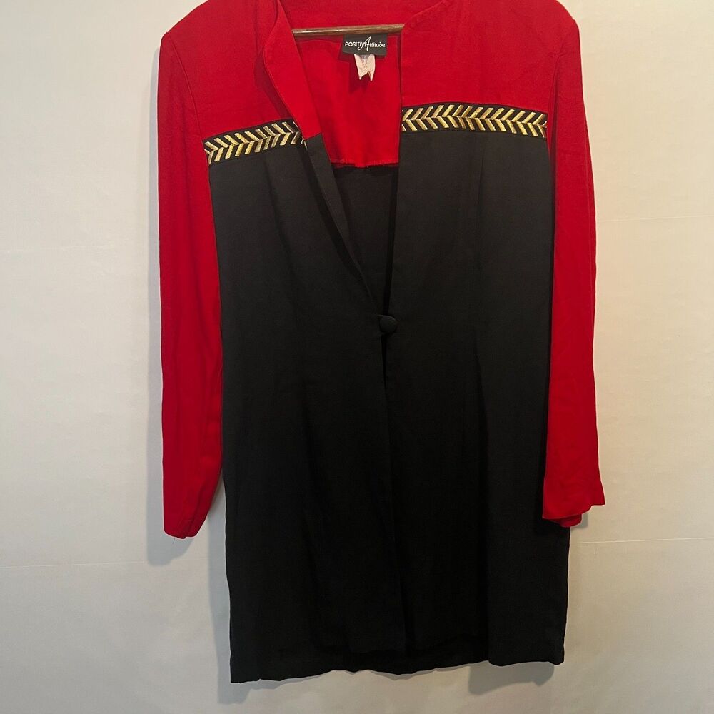 Positive Attitude Red and Navy Blue Tunic Jacket Size 14 Military Retro Chevron